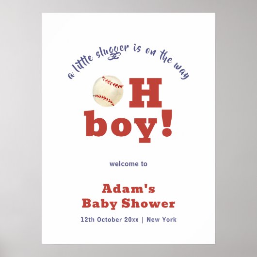 Oh Boy Little Slugger Baseball Baby Shower Welcome ポスター (正面)