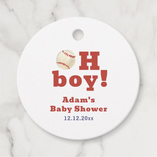 Oh Boy Little Slugger Baseball Sport Baby Shower フェイバータグ (正面)