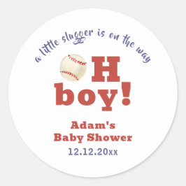 Oh Boy Little Slugger Baseball Sport Baby Shower ラウンドシール