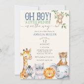 Oh Boy Little Wild One Safari Animals Baby Shower 招待状 (正面)