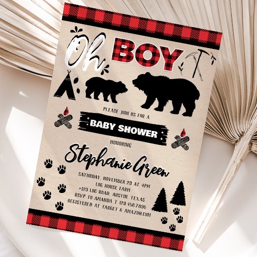 Oh Boy Lumberjack ベビーシャワー 招待状