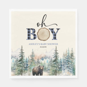 Oh Boy Lumberjack Woodland Forest Bear Baby Shower スタンダードランチョンナプキン