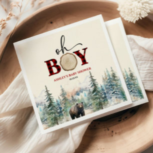 Oh Boy Lumberjack Woodland Forest Bear Baby Shower スタンダードランチョンナプキン