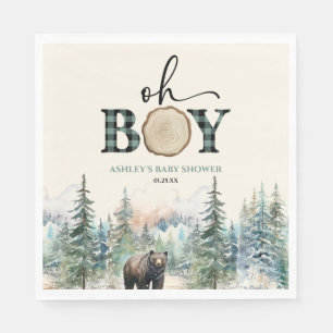 Oh Boy Lumberjack Woodland Forest Bear Baby Shower スタンダードランチョンナプキン