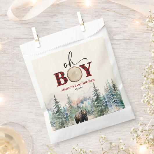 Oh Boy Lumberjack Woodland Forest Bear Baby Shower フェイバーバッグ (クリップ留めされた状態)