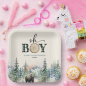 Oh Boy Lumberjack Woodland Forest Bear Baby Shower ペーパープレート (パーティー)
