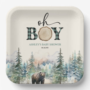Oh Boy Lumberjack Woodland Forest Bear Baby Shower ペーパープレート