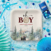 Oh Boy Lumberjack Woodland Forest Bear Baby Shower ペーパープレート (パーティー)