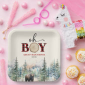 Oh Boy Lumberjack Woodland Forest Bear Baby Shower ペーパープレート (パーティー)