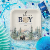 Oh Boy Lumberjack Woodland Forest Bear Baby Shower ペーパープレート (パーティー)