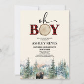 Oh Boy Lumberjack Woodland Forest Bear Baby Shower 招待状 (正面)