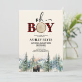 Oh Boy Lumberjack Woodland Forest Bear Baby Shower 招待状 (スタンド正面)