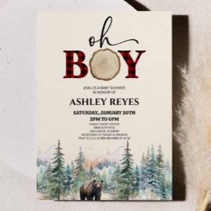 Oh Boy Lumberjack Woodland Forest Bear Baby Shower 招待状
