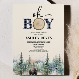 Oh Boy Lumberjack Woodland Forest Bear Baby Shower 招待状