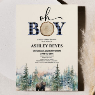 Oh Boy Lumberjack Woodland Forest Bear Baby Shower 招待状