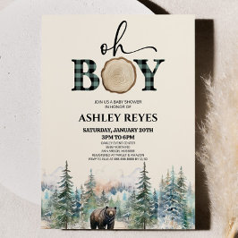 Oh Boy Lumberjack Woodland Forest Bear Baby Shower 招待状
