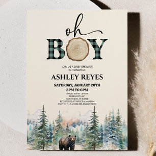 Oh Boy Lumberjack Woodland Forest Bear Baby Shower 招待状