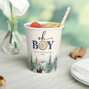 Oh Boy Lumberjack Woodland Forest Bear Baby Shower 紙コップ