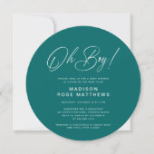 Oh Boy Modern Round  Script Teal  Baby Shower   招待状 (正面)