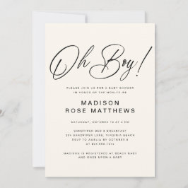 Oh Boy Modern Script Dusty Blue Baby Shower Invit 招待状