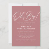 Oh Boy Modern Script Dusty Rose Baby Shower  招待状 (正面)