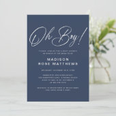 Oh Boy Modern Script Navy Blue  Baby Shower   招待状 (スタンド正面)