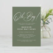 Oh Boy Modern Script Sage Olive Baby Shower   招待状 (スタンド正面)
