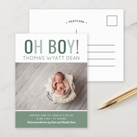 Oh Boy Photo Birth Announcement 案内ポストカード