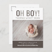 Oh Boy Photo Birth Announcement 案内ポストカード (正面/裏面)
