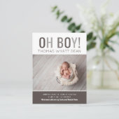 Oh Boy Photo Birth Announcement 案内ポストカード (スタンド正面)