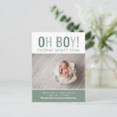 Oh Boy Photo Birth Announcement 案内ポストカード (スタンド正面)