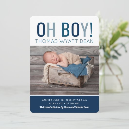 Oh Boy Photo Birth Announcement 案内状 (スタンド正面)