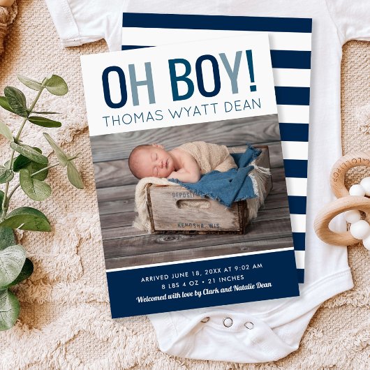 Oh Boy Photo Birth Announcement 案内状