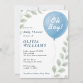 Oh Boy PHOTO Eucalyptus Blue Balloon Baby Shower  招待状 (正面)