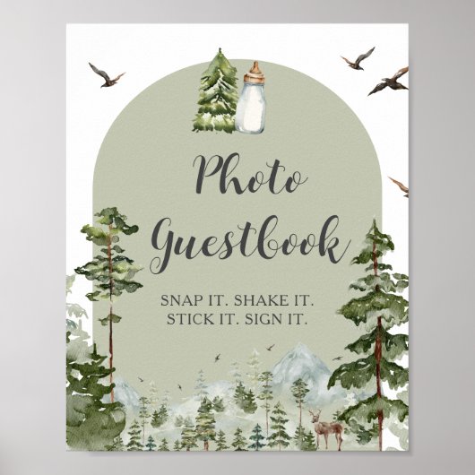 Oh Boy Pine Forest Baby Showerフォトゲストブック ポスター (正面)