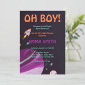 Oh Boy Planets Outer Spaceベビーシャワー招待状 招待状 (スタンド正面)