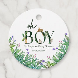 Oh boy Safari動物ジャングルホワイトベビーシャワー フェイバータグ