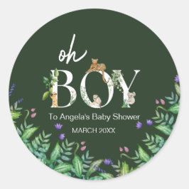 Oh boy Safari動物ジャングルホワイトベビーシャワー ラウンドシール