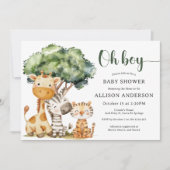Oh Boy Safari Animal Baby Shower 招待状 (正面)