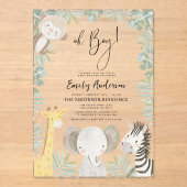 Oh Boy Safari Animal Boy's Baby Shower アクリル招待状 (正面)