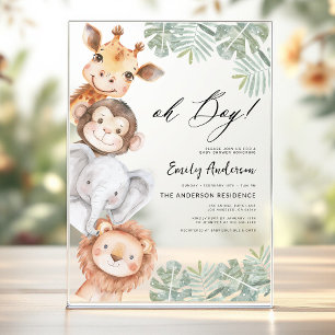 Oh Boy Safari Animal Boy's Baby Shower アクリル招待状