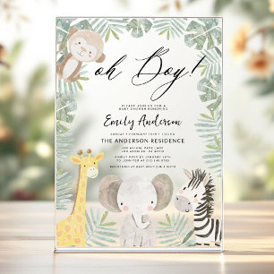 Oh Boy Safari Animal Boy's Baby Shower アクリル招待状