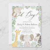 Oh Boy Safari Animal Boy's Baby Shower 招待状 (正面)