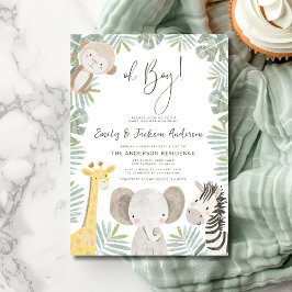 Oh Boy Safari Animal Boy's Cooles Baby Shower 招待状