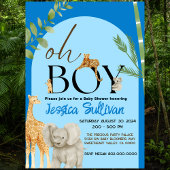 Oh Boy Safari Animal Shades of Blue Baby Shower 招待状
