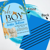 Oh Boy Safari Animal Shades of Blue Baby Shower 招待状
