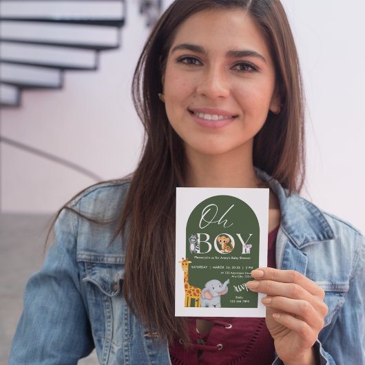 Oh Boy Safari Animalsベビーシャワー 招待状
