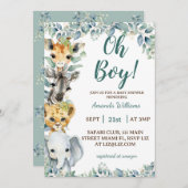 Oh Boy Safari Animalsベビーシャワー 招待状 (正面/裏面)