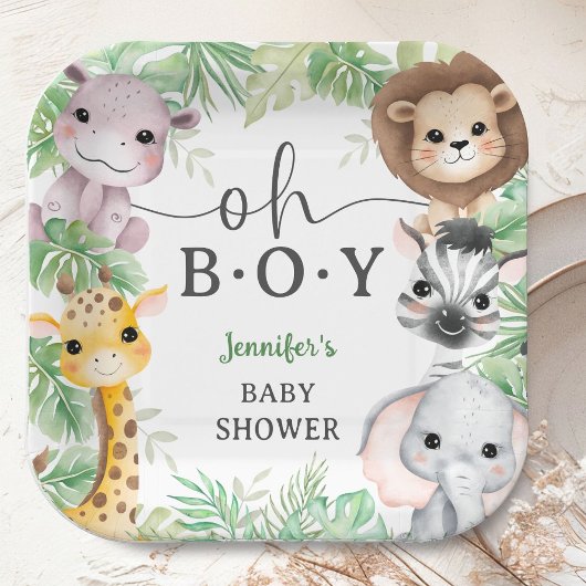 Oh Boy Safari Animals Baby Shower Jungle ペーパープレート
