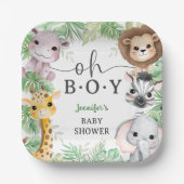 Oh Boy Safari Animals Baby Shower Jungle ペーパープレート (正面)